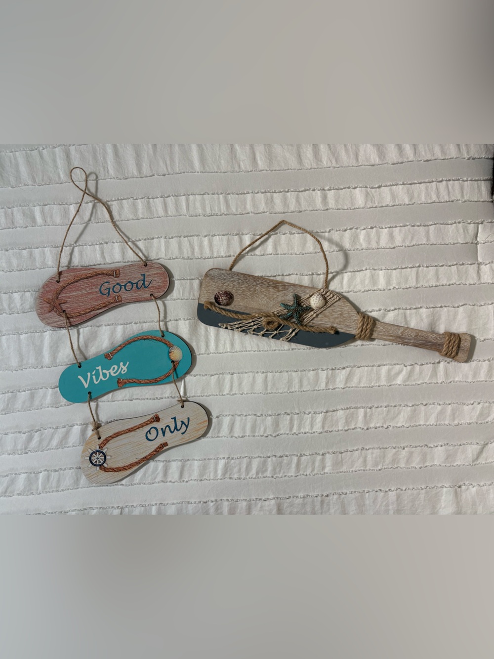 Source Unknown Turquoise, Tan, Cream Coastal Wall Hanging Set